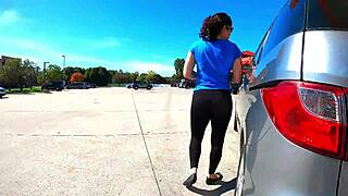 Specific Insanely Transparent Leggings on 43yo Wife Flashing Curvy Ass Outdoors