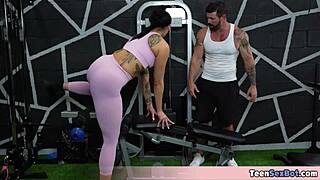 these workout clothes are so tight and sexy the instructor ends up fucking three teen 18+ girls