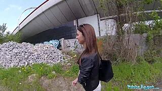 Public agent hooks up for cowgirl riding in wild outdoor fuck