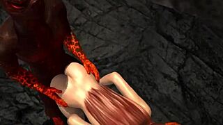 3D babe takes reptile cocks