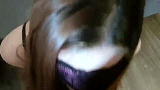 Submissive redhead amateur rides masked cock deep in her ass