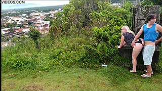 blonde african couple fucking in doggystyle and blowjob on the beach, bent over with big ass