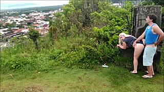 blonde african couple fucking in doggystyle and blowjob on the beach, bent over with big ass