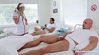 Jenny Simons, the naughty nurse in action with two patients