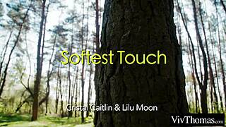 Blonde and brunette kiss in the forest, then head indoors for intimacy