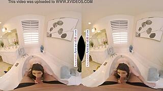 Tattooed brunette gets a big cock for a hot bath
