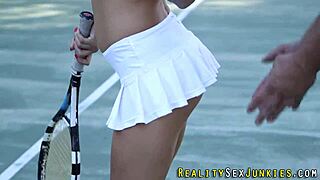 Watch this real pornstar get her ass fucked hard in a threesome with facial