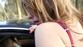 cute amateur whore gives pov blowjob on street for cash