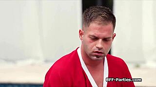 Bikini girlfriends seduce shy teen dude into group foursome with blowjob interracial reality