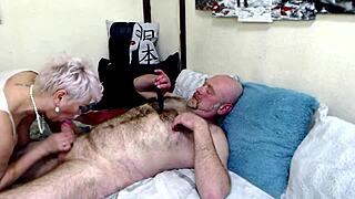 a mature whore sucks dick so well for her bald partner. cum all over her face!