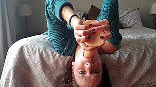 Upside down dildo gag deepthroat with rough face fucking