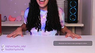 Agatha Dolly unboxes sex machine for squirting orgasm