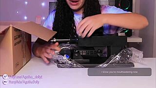 Agatha Dolly unboxes sex machine for squirting orgasm