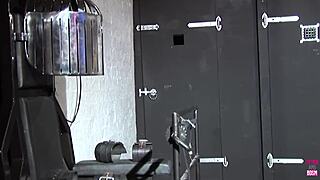 two blonde bdsm lesbians dominate tied guy with sex toy.