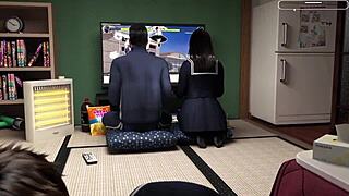 i, japanese teen, experience passionate threesome with friend and stepbrother