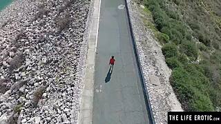 Sexy blonde squirts in sunny outdoor masturbation