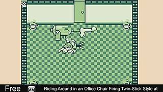 The twins ride office chairs in a comedic game at work.