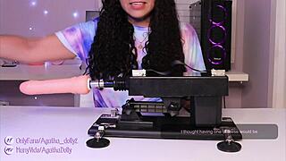 Agatha Dolly unboxes sex machine for squirting orgasm