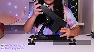Agatha Dolly unboxes sex machine for squirting orgasm