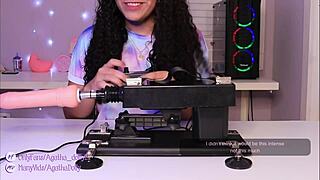 Agatha Dolly unboxes sex machine for squirting orgasm