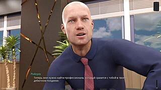 Anime video game with a blonde protagonist and a friend in a bikini