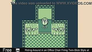 The twins ride office chairs in a comedic game at work.