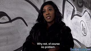 Pulled ebony gets fucked in public then tugged and sucked