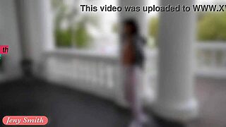 jeny smith flashes white pantyhose in sporty outdoor look