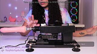 Agatha Dolly unboxes sex machine for squirting orgasm