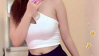 miu ngoan with smooth white skin and big figure in asian setting