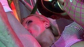 Blond Babe In Pink Fishnets And High Heels Gets Double Penetration Anal Gangbang