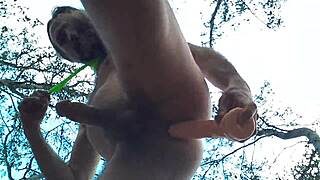 Sissy Bitch Fucks Big Cock With Dildo In Slut Ass Outdoors