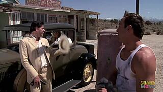 three naughty girls convince gas station worker for wild group sex