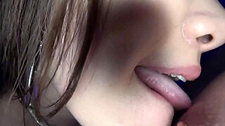 in part three, she gives intense blowjob with shaking tits, making him cum multiple times