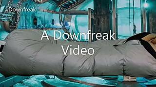 Hands free masturbation with Fleshlight in a shiny bag