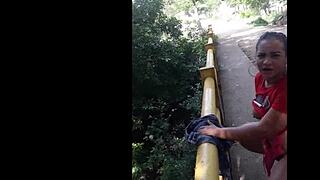 Flor Maria flashes big ass outdoors.