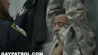 hey, watch these tough cops bust a fake soldier and drill him hard in gay patrol!