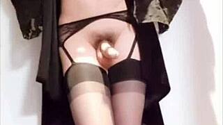 Raw Selena Shemale Masturbates in Sexy High Heels and Stockings