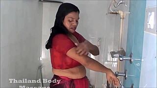 Servant Assists Women in Bath with See-Through Transparent Blouse for Steamy Moments