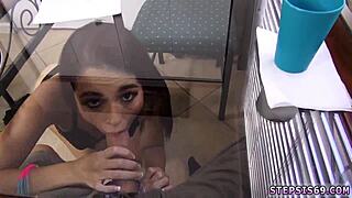 Petite blonde teen striptease sucking stepbro's banana in hardcore food play