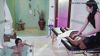 Interracial Threesome Pussy Massage At The Spa