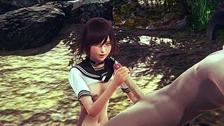 Mia jerks off then gets hardcore fucked with creampie