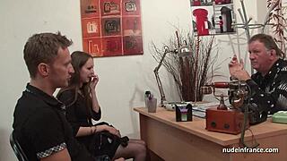 skinny french brunette gets amateur anal on casting couch! 🍑