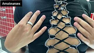 naughty girl sneaks a fuck in the bathroom with a big black cock