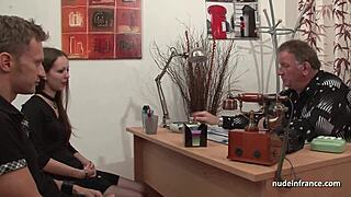 skinny french brunette gets amateur anal on casting couch! 🍑