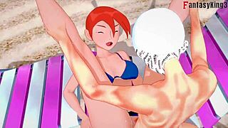 grown gwen in bikini having sex on public beach