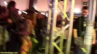 public flexi lesbian milf show with clothes ripped and big tits licked outdoors