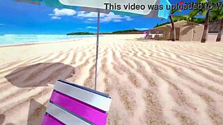 grown gwen in bikini having sex on public beach