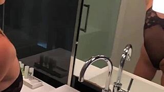 Perfect ass brunette girl gets fucked in bathroom POV