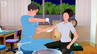 Asian Tg Crossdresser in 3D Anime Infirmary Scene